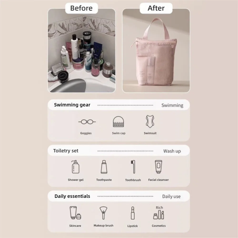 Bolsa de cosméticos de malla para viajes