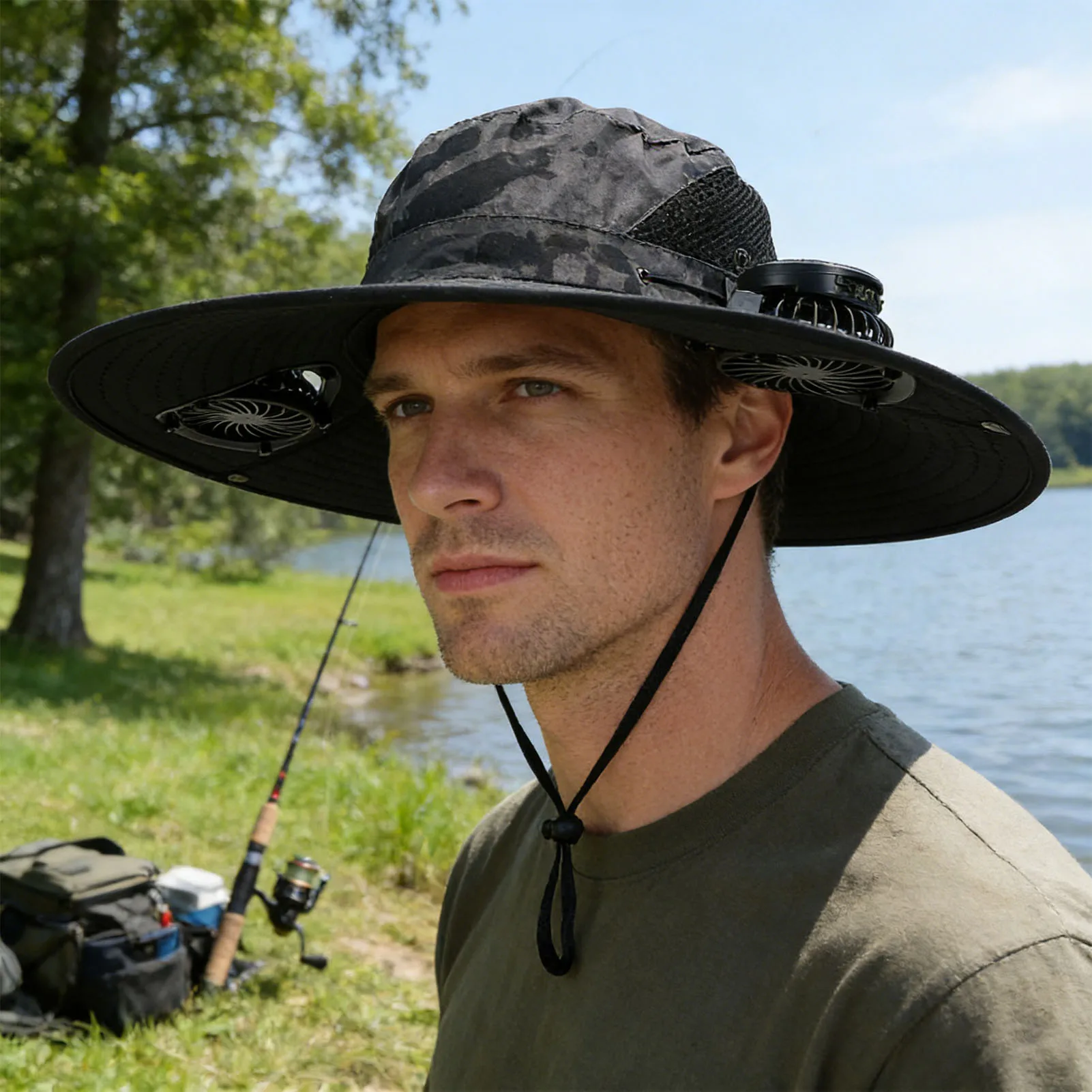Sombrero ventilador solar camuflaje ala ancha para pesca gris - imagen 4
