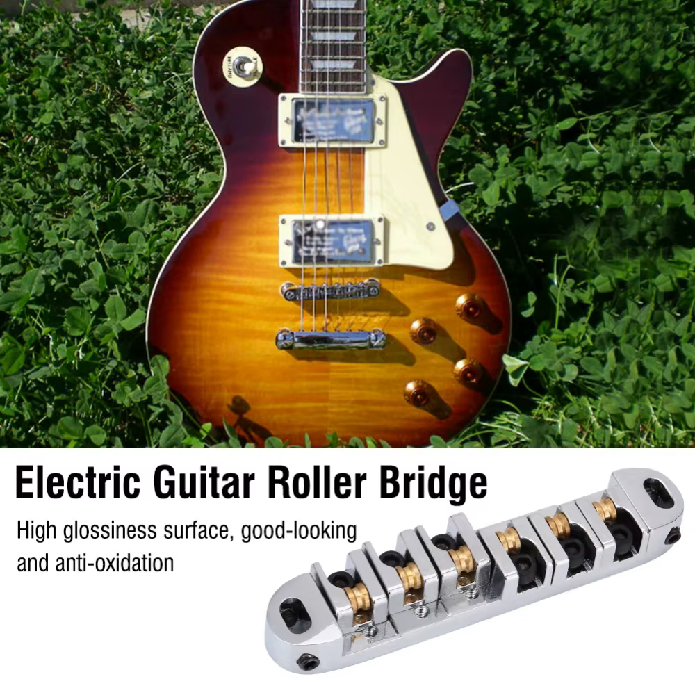 Puente de Rodillos Cromado para Guitarra Eléctrica de 6 Cuerdas - imagen 2