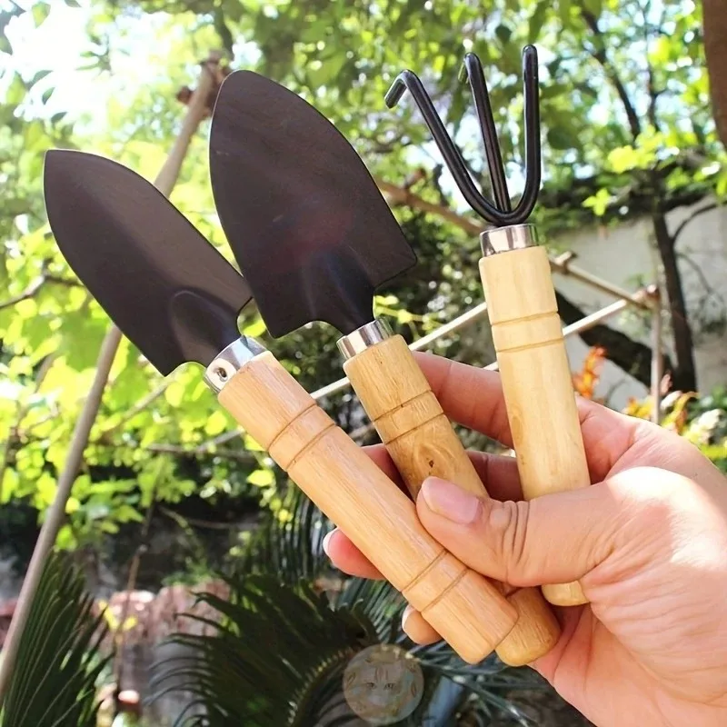Mini juego de herramientas de jardinería con mango de madera
