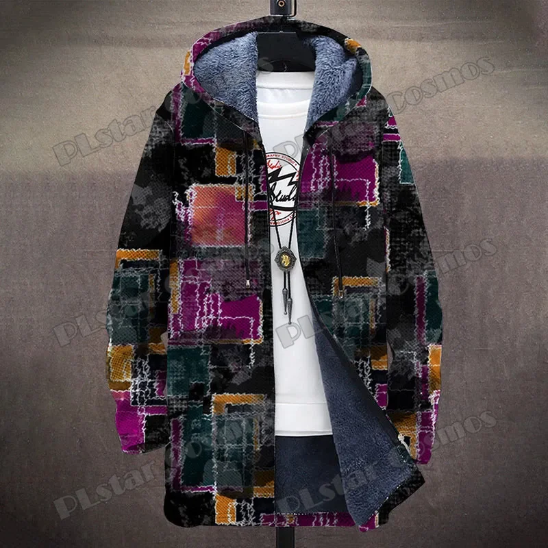 Abrigo largo con capucha hombre estampado 3D mármol invierno - imagen 4