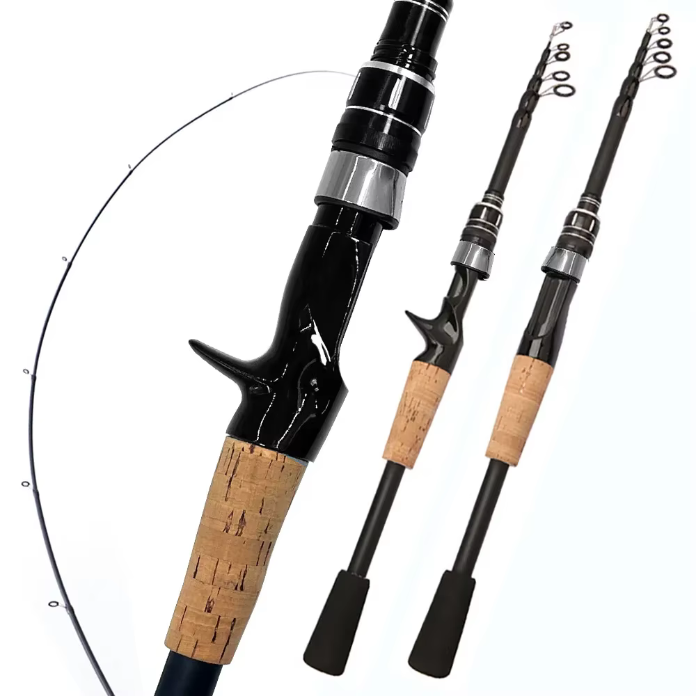 Caña de pescar baitcasting telescópica con mango de madera - ligero - imagen 3