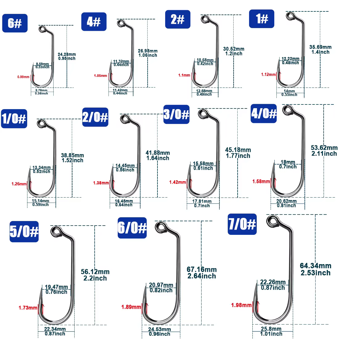 Anzuelo Jig Head 60° vástago largo Aberdeen para pesca salada - imagen 3