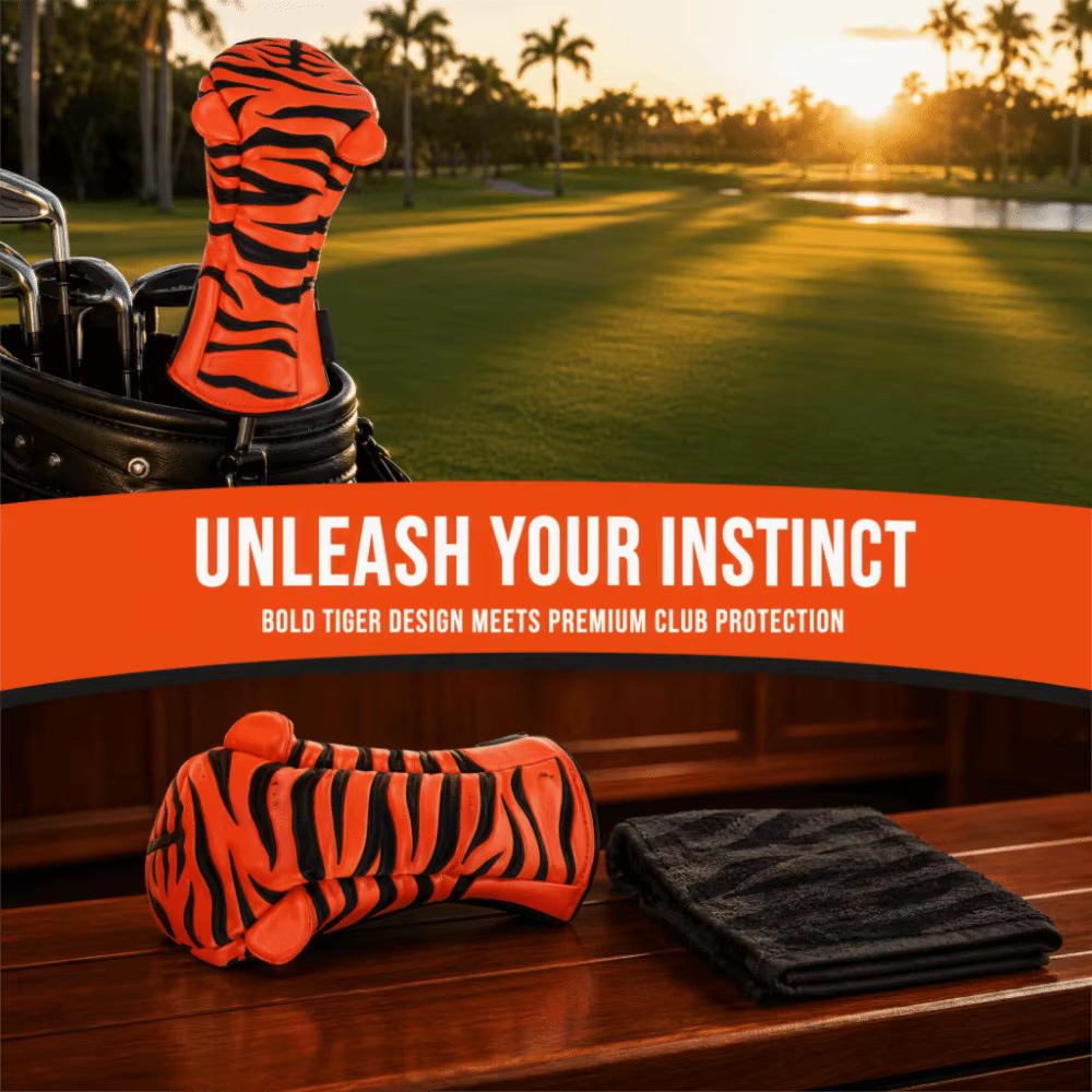 Cobertura de cabeza de golf PU con tigre animado – tallas - imagen 3