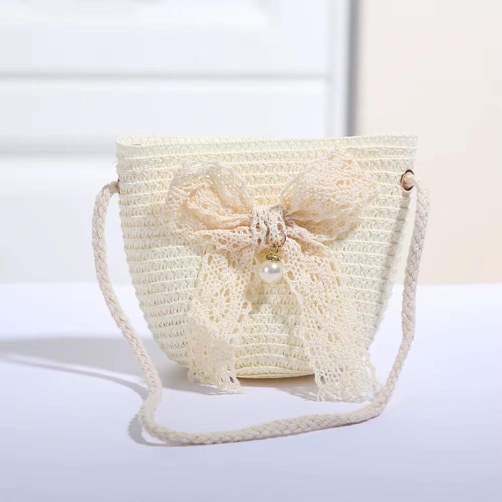Bolso de hombro de paja tejido diseño retro