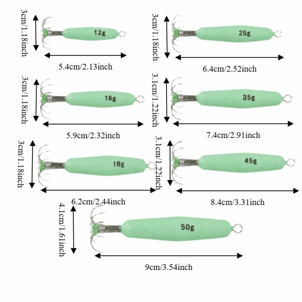 Jigs luminosos verde para pesca nocturna