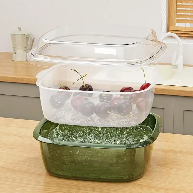 Caja almacenamiento doble capa con cesta de drenaje para verduras