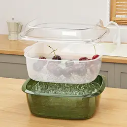 Caja almacenamiento doble capa con cesta de drenaje para verduras