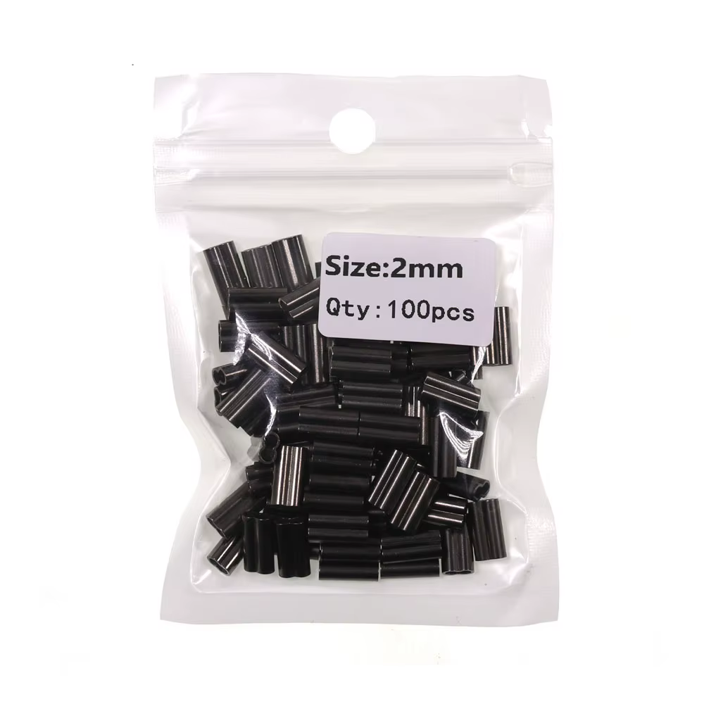 Manguitos de cobre crimpar doble barril – Negro para alambre de pesca marina - imagen 3