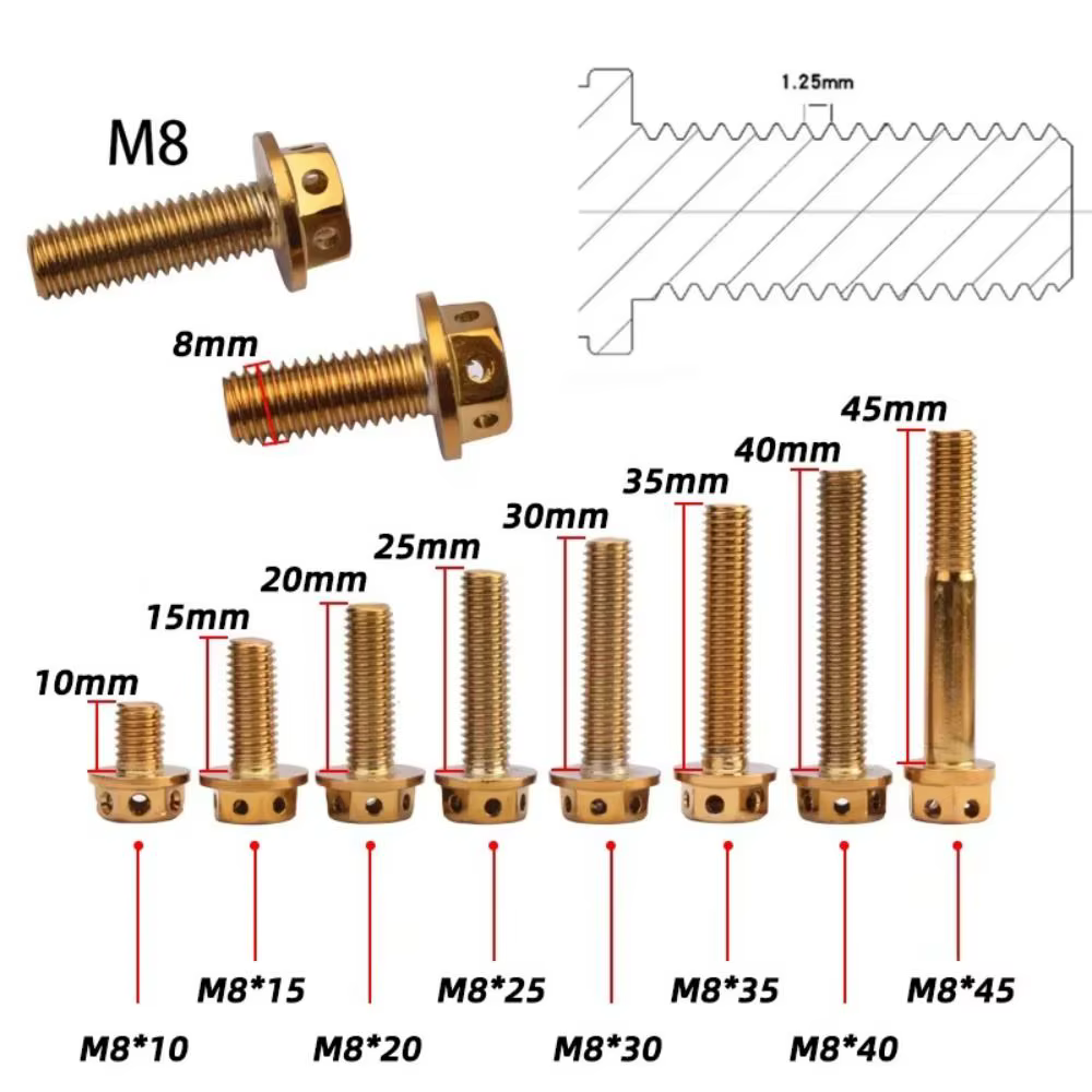 Tornillos de titanio dorado M6-M8 perforados para motocicleta - imagen 4