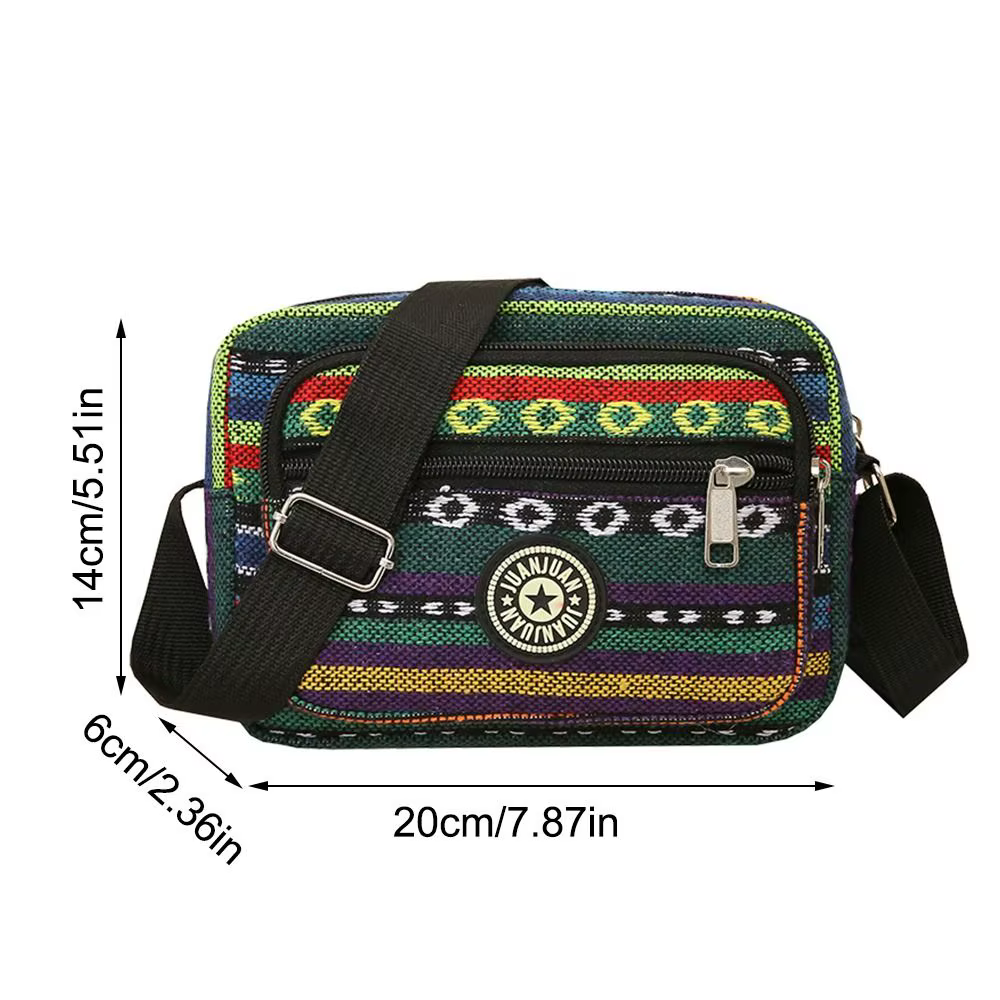 Bolso Bandolera Vintage de Nailon con Estampado a Rayas