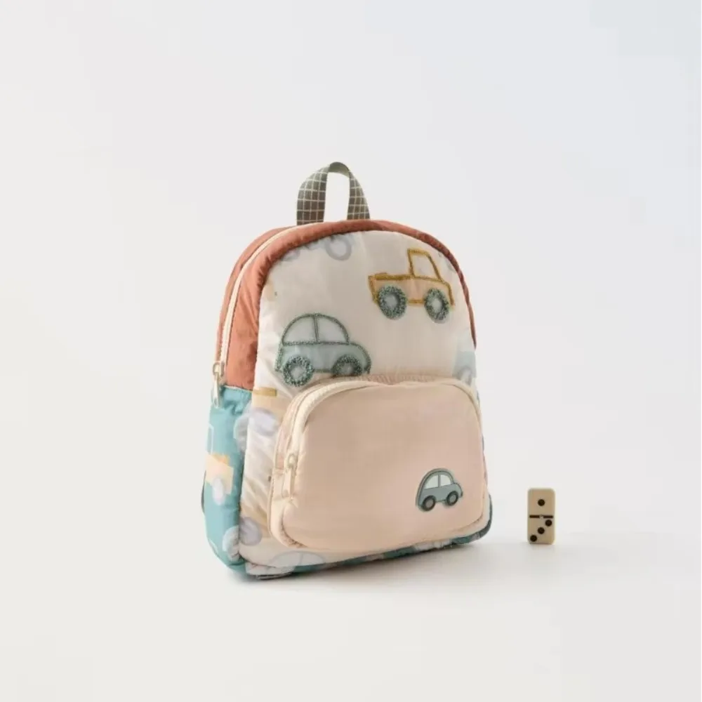 Mochila escolar ligera con bordado de coches animados para niños - imagen 2