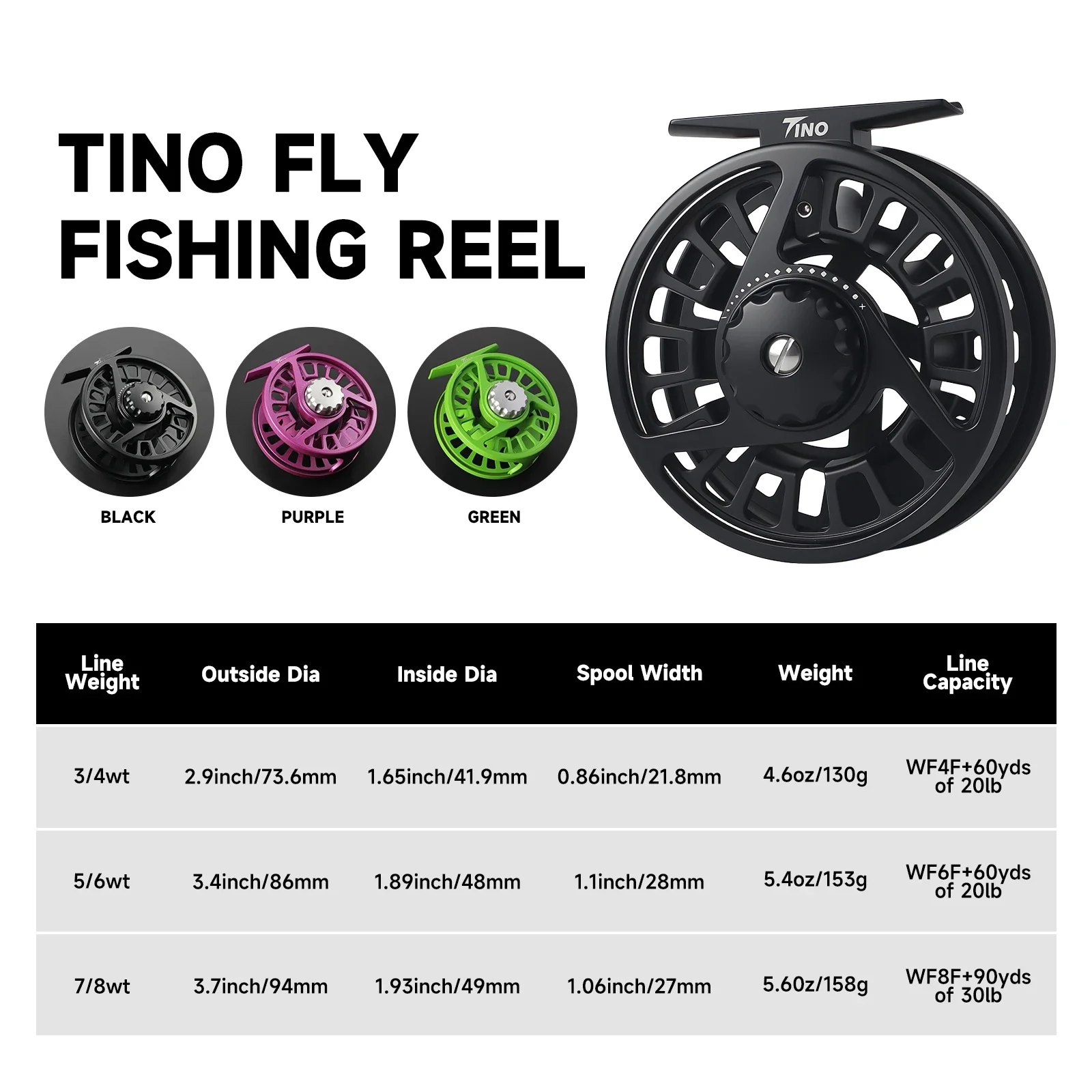 Opciones de color del carrete para pesca con mosca