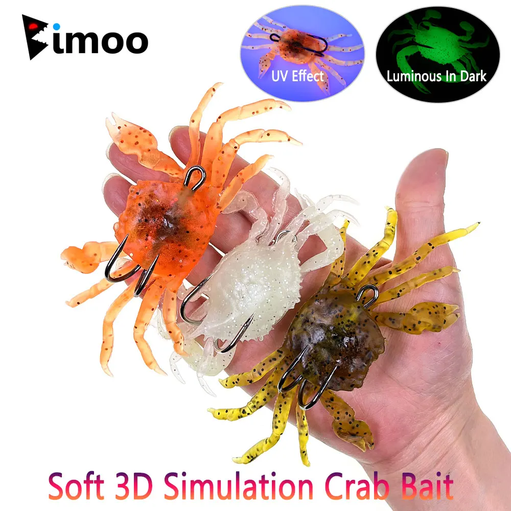 Bimoo Señuelo de cangrejo 3D con anzuelo doble para pesca marina