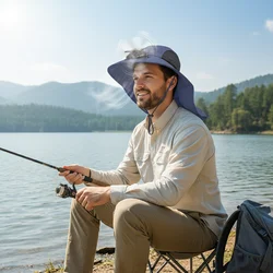 Gorra de pesca solar con ventilador y protección UV para verano
