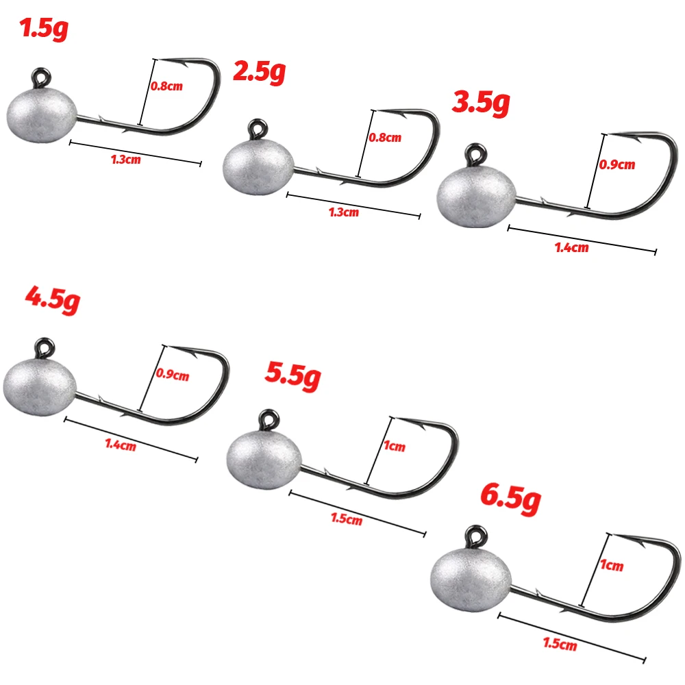 Anzuelos con cabezas de jig dispuestos