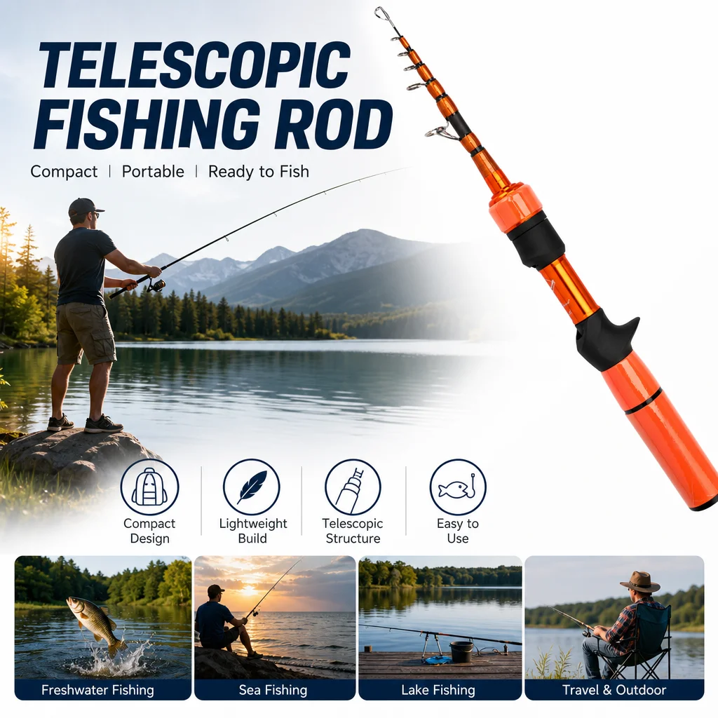 Caña de pescar telescópica portátil de fibra de carbono para pesca en río, lago y exterior - imagen 3