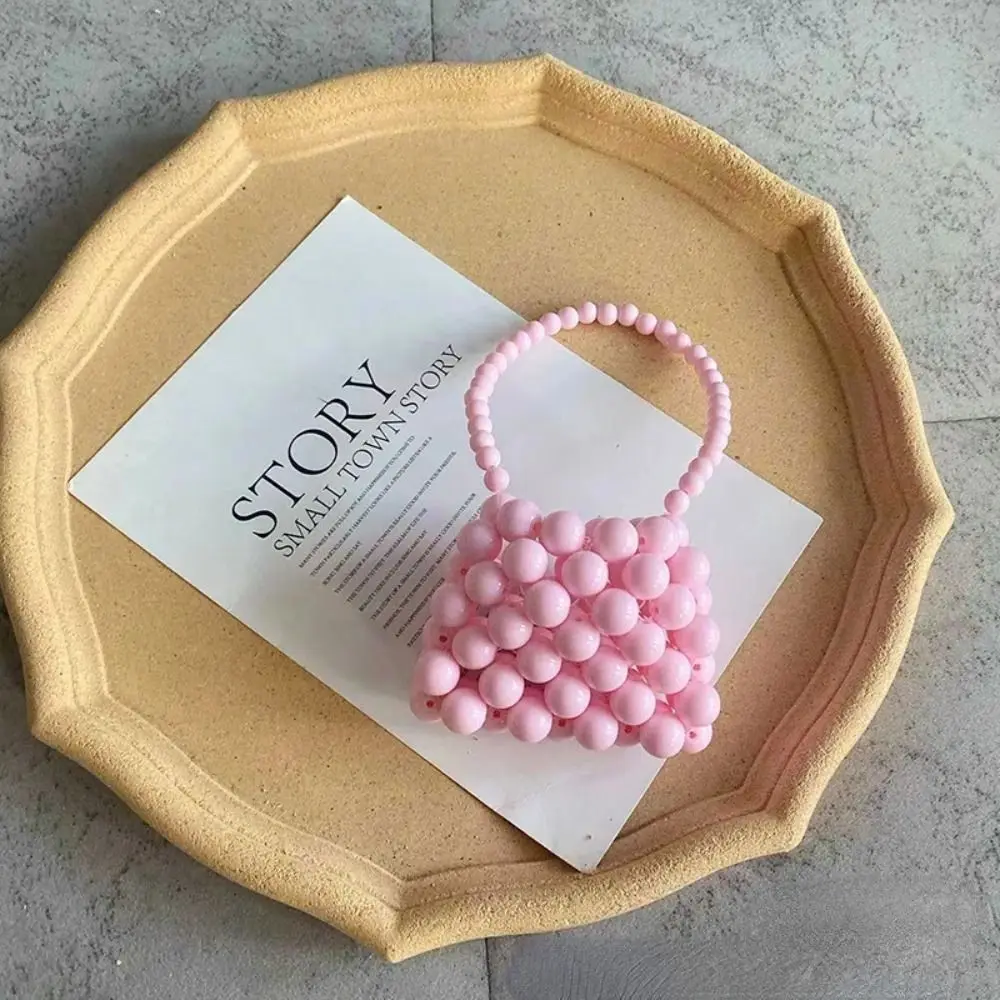 Bolsito de mano mini con cuentas y monedero portátil color sólido - imagen 2