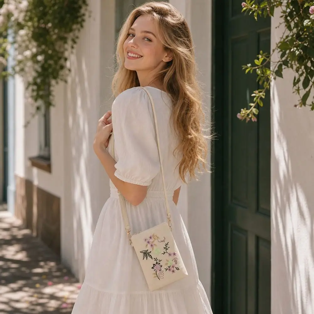 Bolso bandolera teléfono flores bordadas con correa ajustable - imagen 5