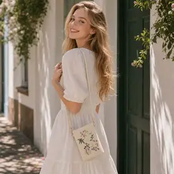 Bolso bandolera teléfono flores bordadas con correa ajustable
