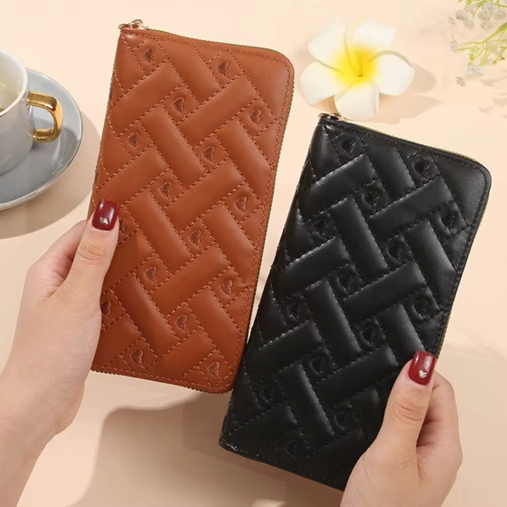 Cartera de Mano de Cuero PU Bordado Corazón con Cremallera y Tarjetero - imagen 2