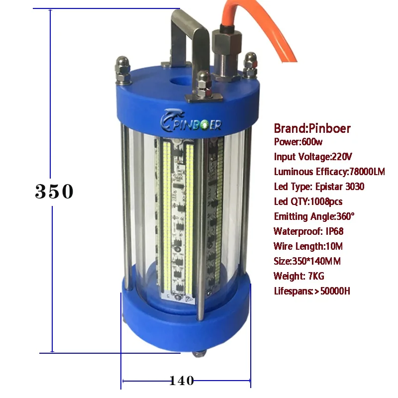 Pinboer 600W Lámpara sumergible verde para pesca submarina - imagen 2