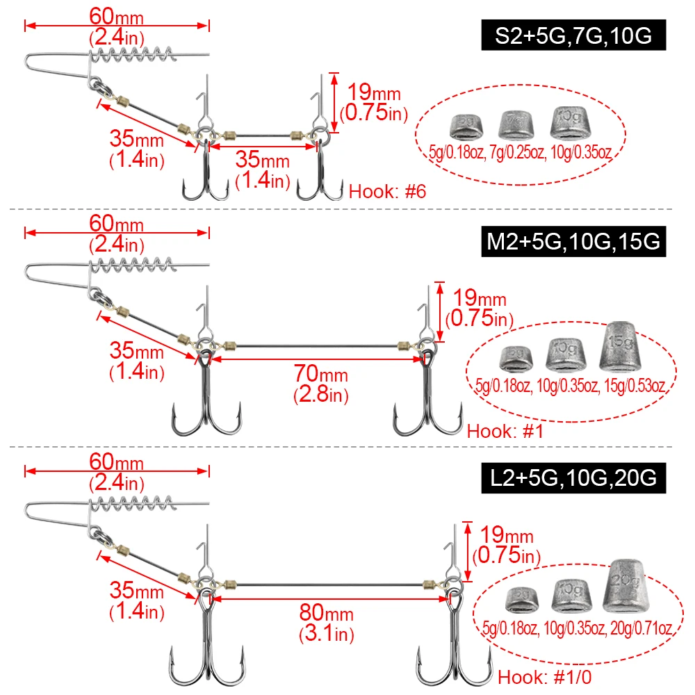 Spinpoler Rig con plomo y anzuelo triple 3X para vinilo shad - imagen 4