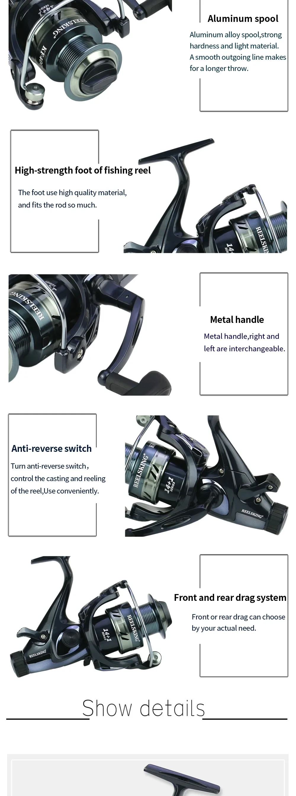 Carrete metal para pesca intensiva
