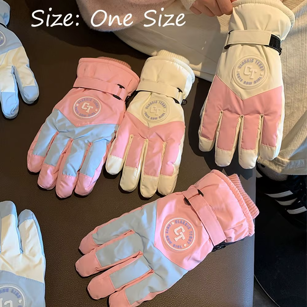 Guantes de esquí en color beige mostrando el diseño completo