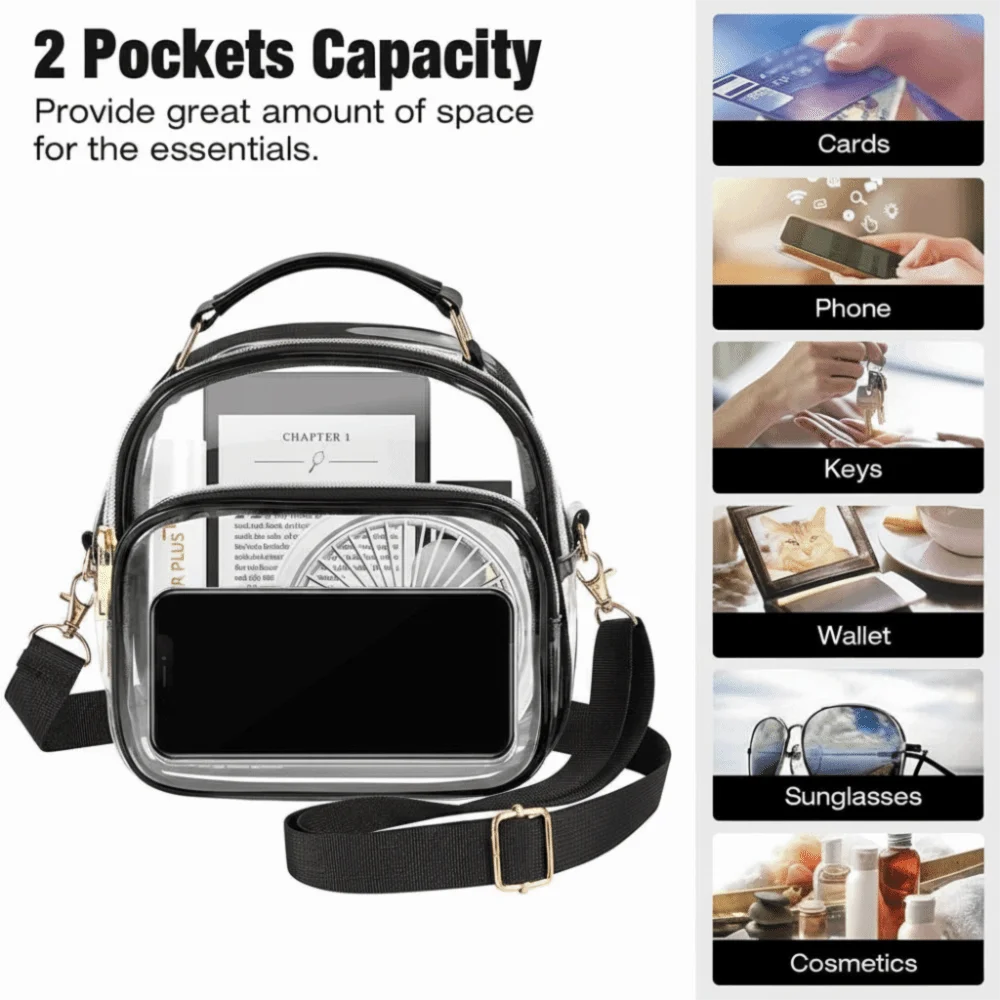 Bolso bandolera transparente impermeable PVC capacidad para estadios