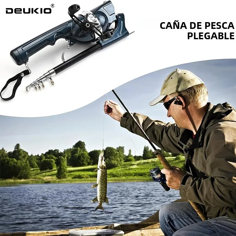 Caña telescópica Deukio plegable con carrete para pesca de carpa - imagen 2