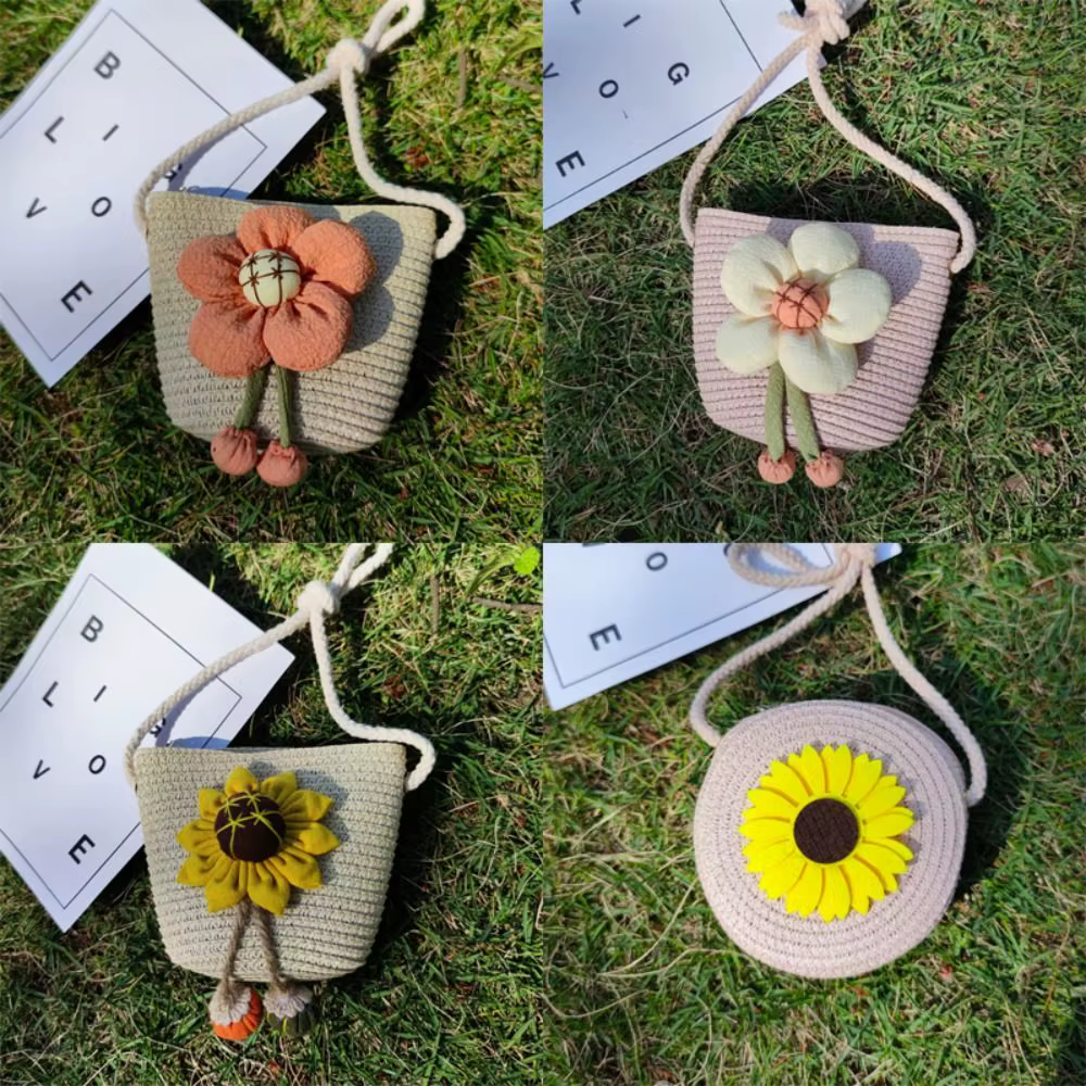 Mini bolso bandolera de paja con diseño floral - imagen 5