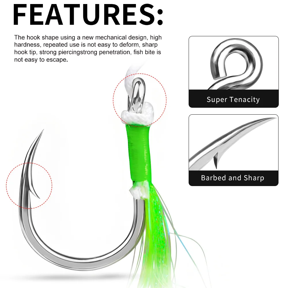 LHFSH Anzuelos dobles jig con púas para pesca en agua salada - imagen 5
