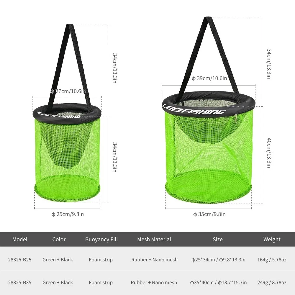 Cesta de pesca plegable con malla y recubrimiento de goma