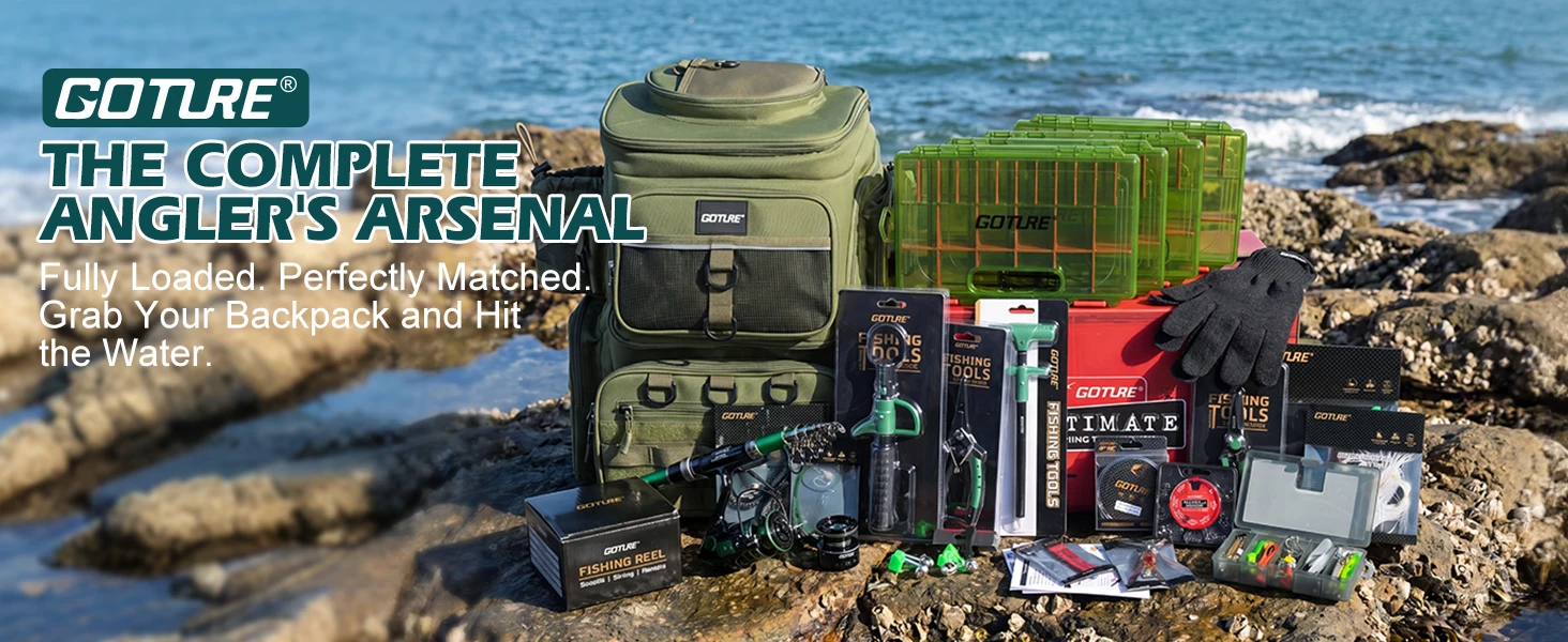 Mochila de pesca verde militar y equipamiento