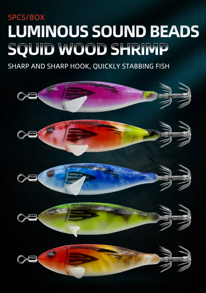 Señuelo horizontal luminoso de madera para pesca nocturna