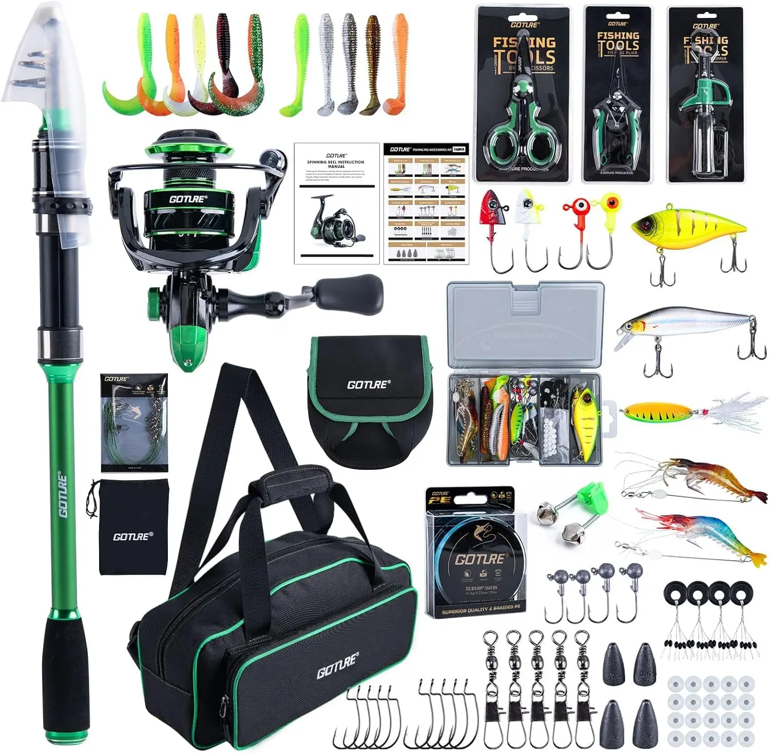Kit Goture de Caña de carbono 1.8‑2.7 m con carrete y señuelos para lubina - imagen 3