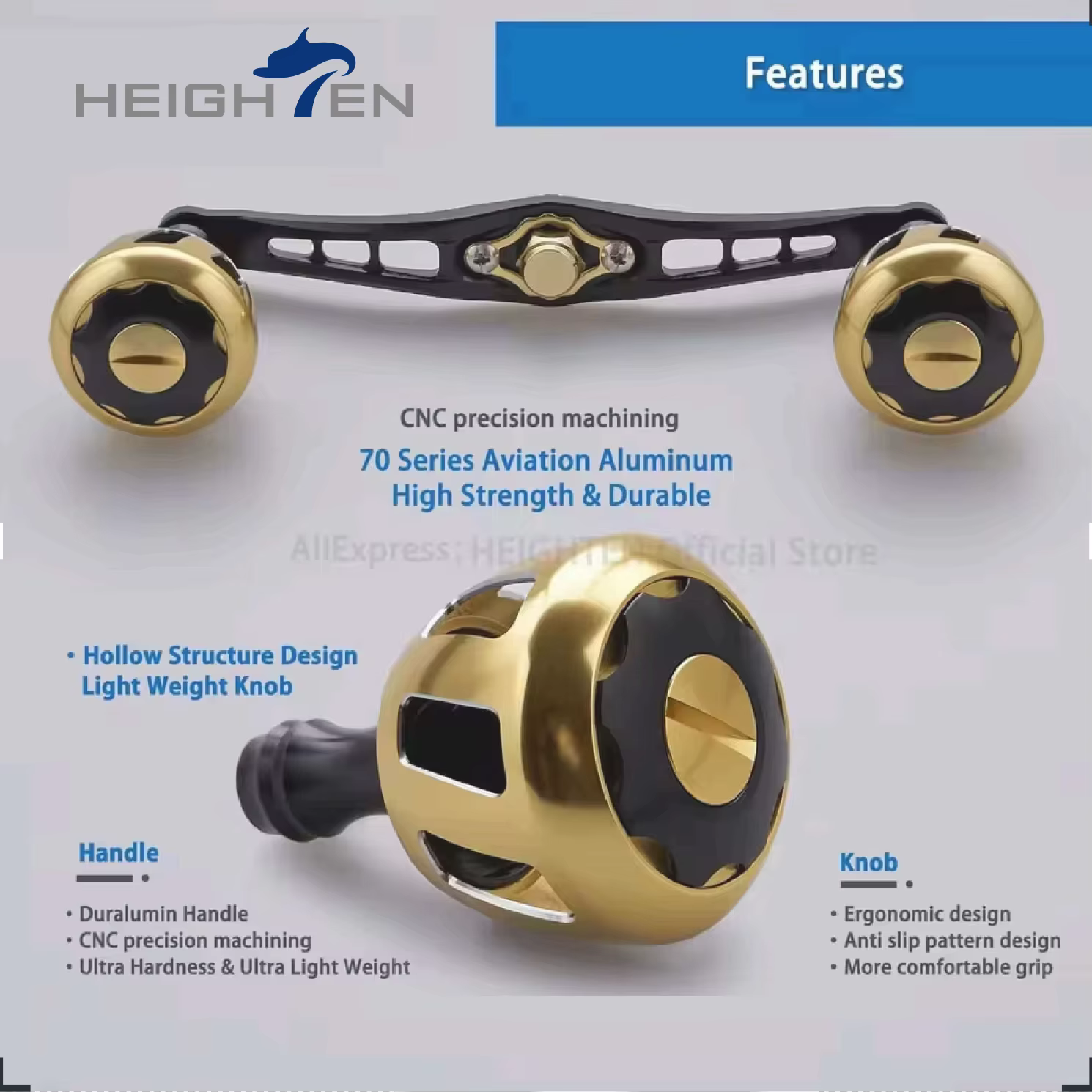 Manivela HEIGHTEN 120mm para carrete baitcasting – Perilla 32mm - imagen 2