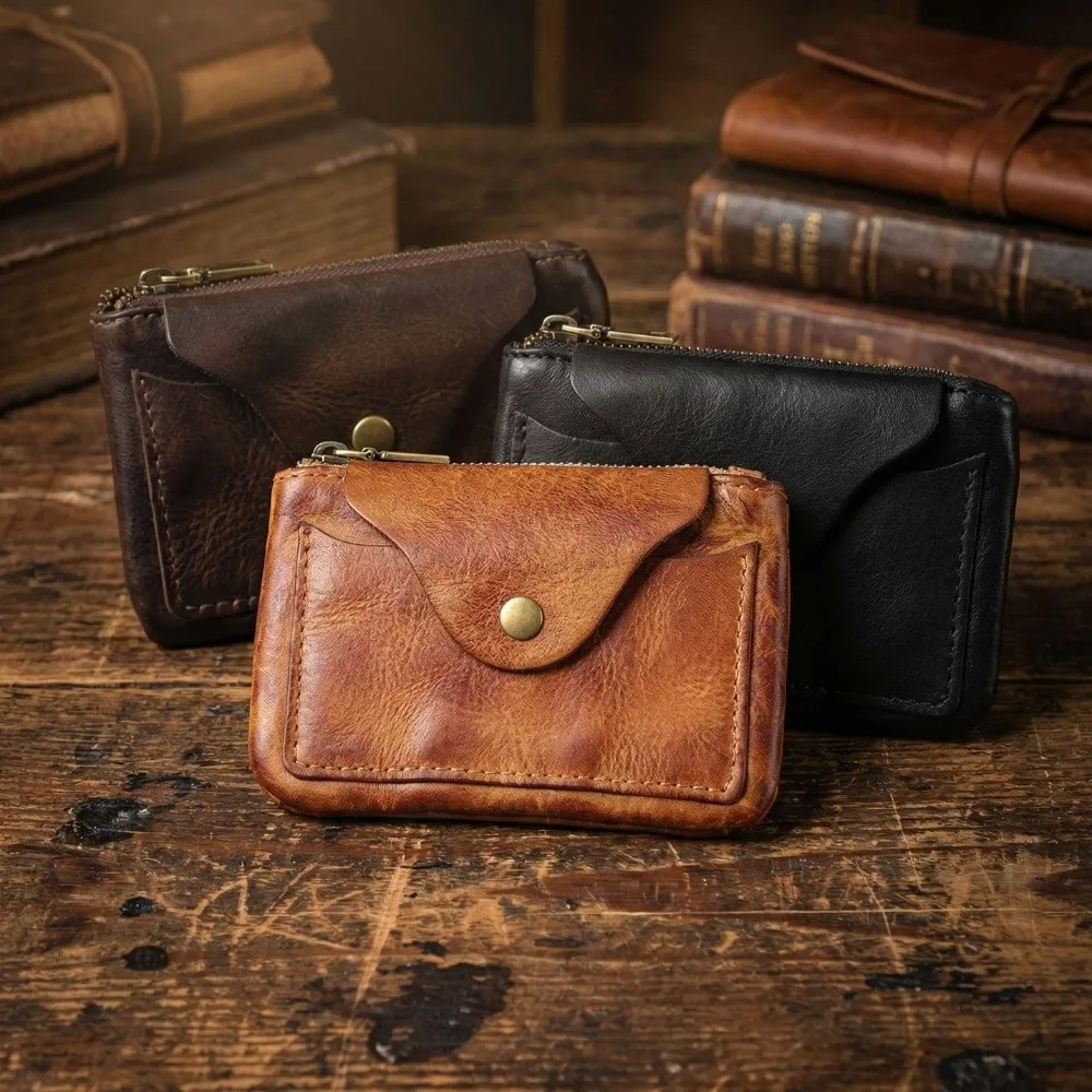 Cartera de cuero vintage con cremallera y monedero para hombre - imagen 2