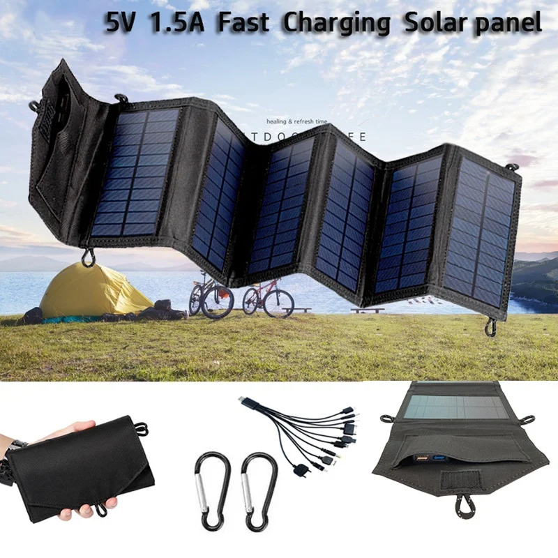 Panel solar plegable 5V doble USB para cargar al acampar aire libre