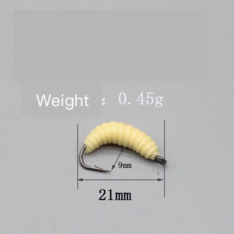 Señuelo microsuave con forma de larva y anzuelo integrado