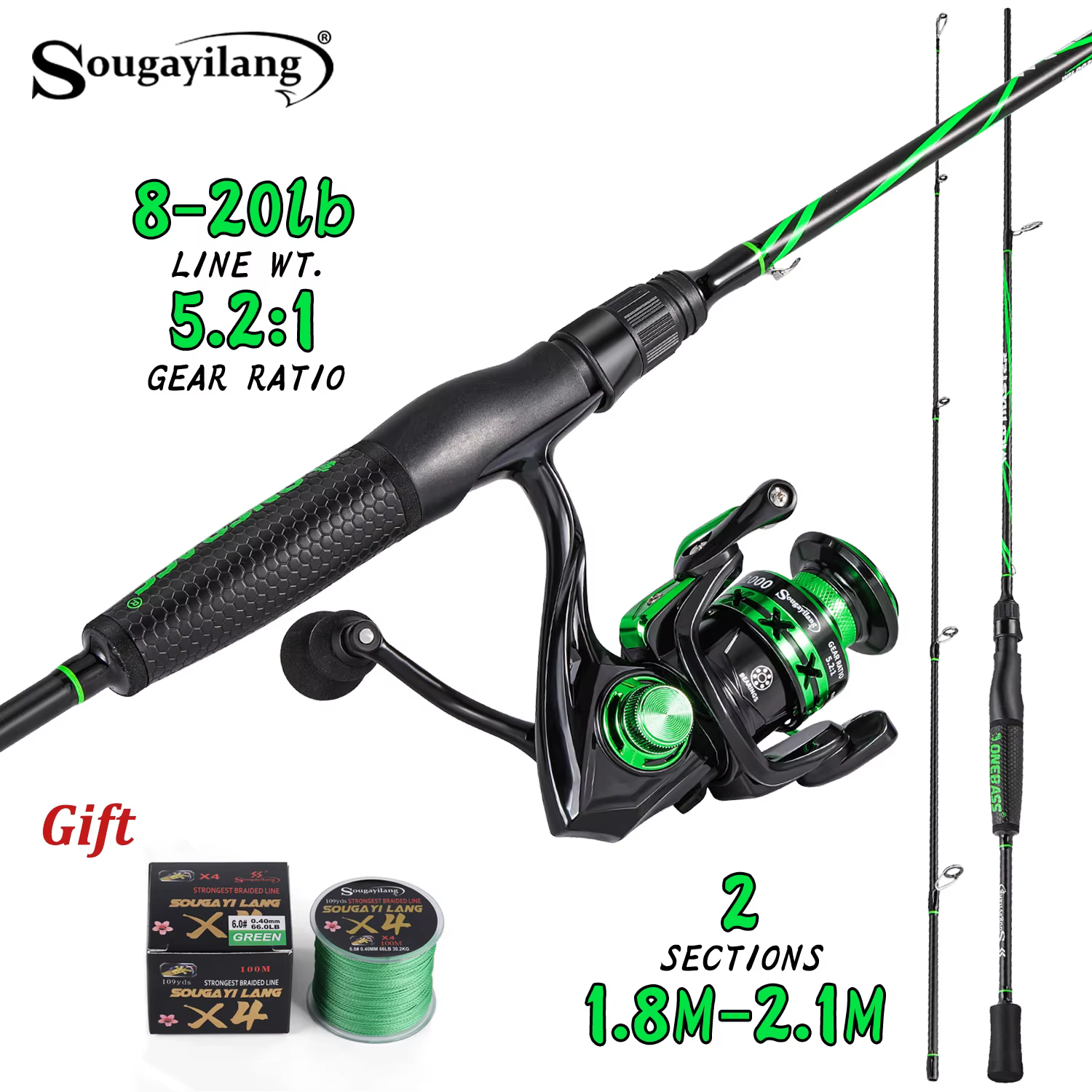 Caña de carbono Sougayilang con carrete 5.2:1 para pesca deportiva - imagen 3