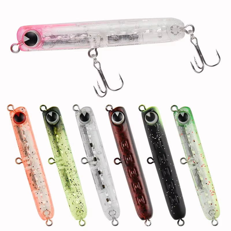 Pack de 9 señuelos de pesca tipo lápiz con colores variados y ojos 3D