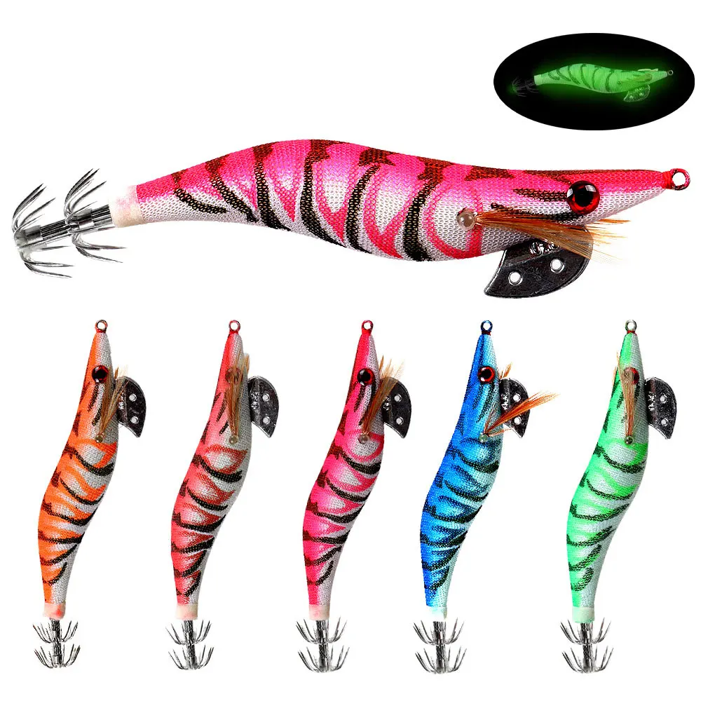 Jigs para calamar con acabado brillante y forma de camarón