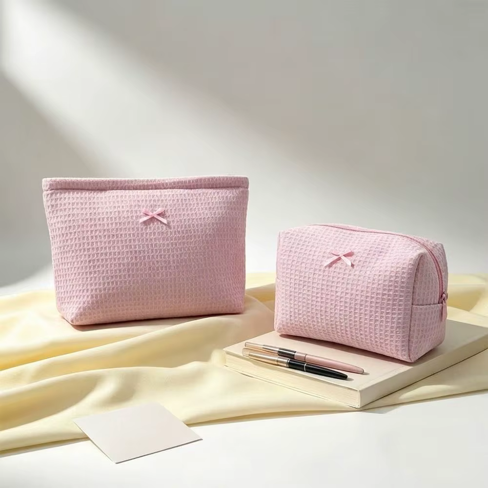 Bolsa Maquillaje Texturizada con Lazo – Gran Capacidad - imagen 2