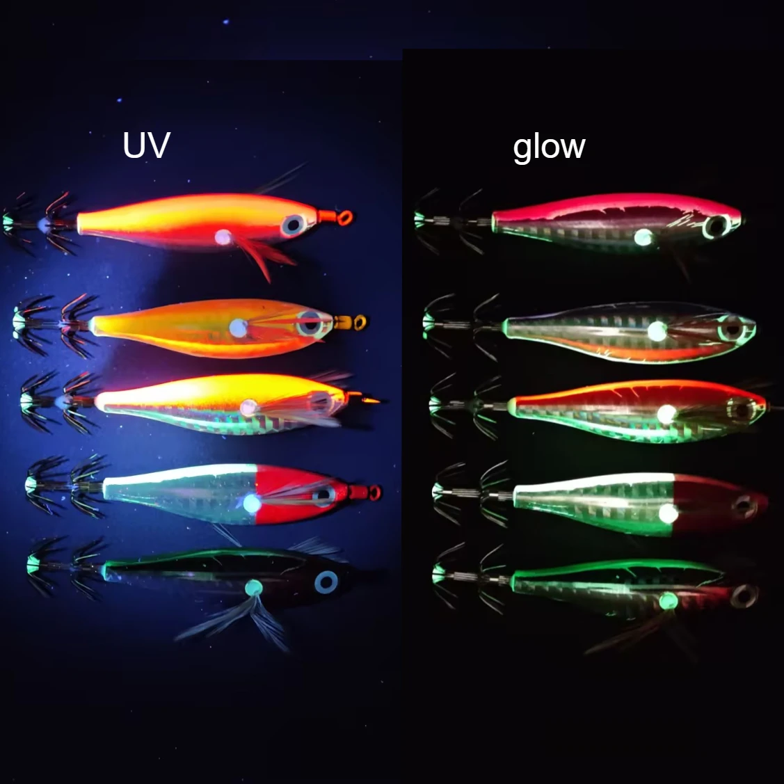 Señuelos Egi para calamar holográficos UV con anzuelos y cebo - imagen 2