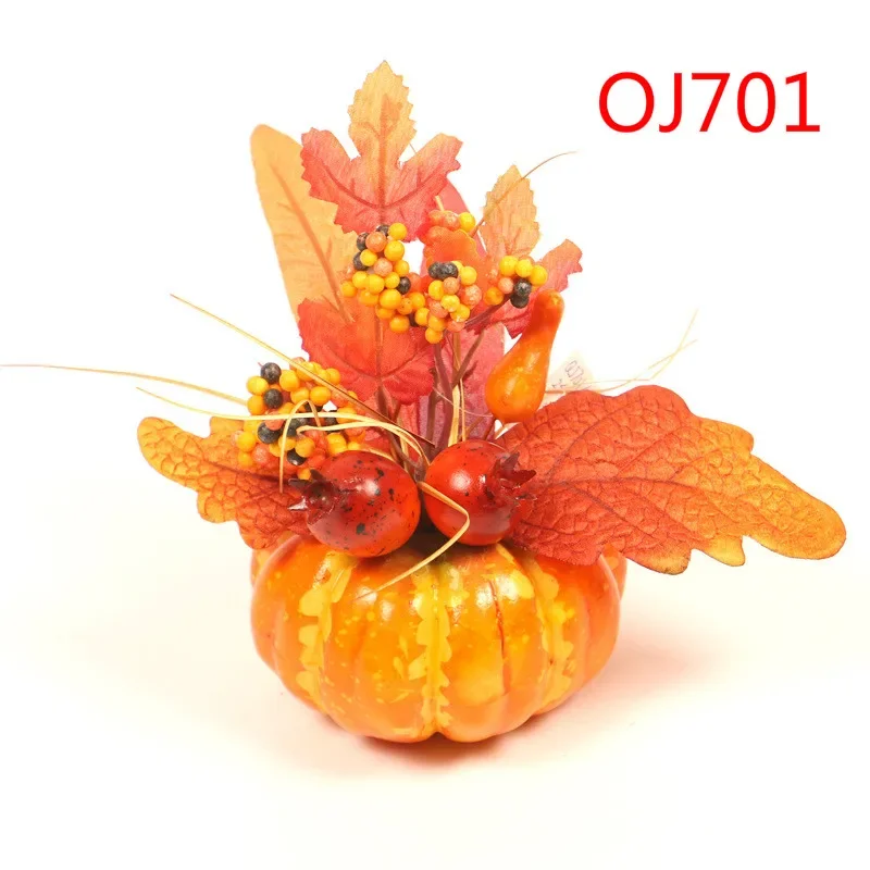 Calabaza artificial Halloween con hoja de arce y granada para mesa - imagen 4