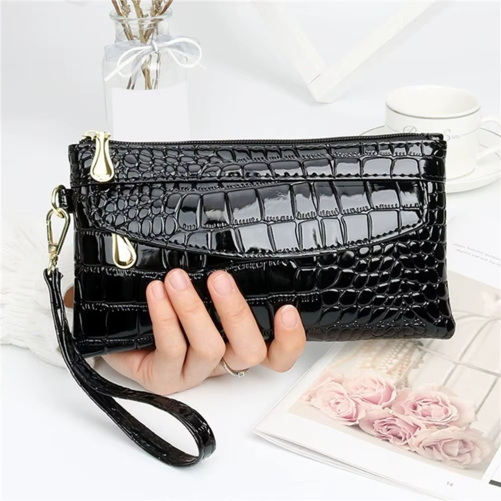 Cartera larga cuero mujer con estampado cocodrilo y doble cremallera - imagen 5