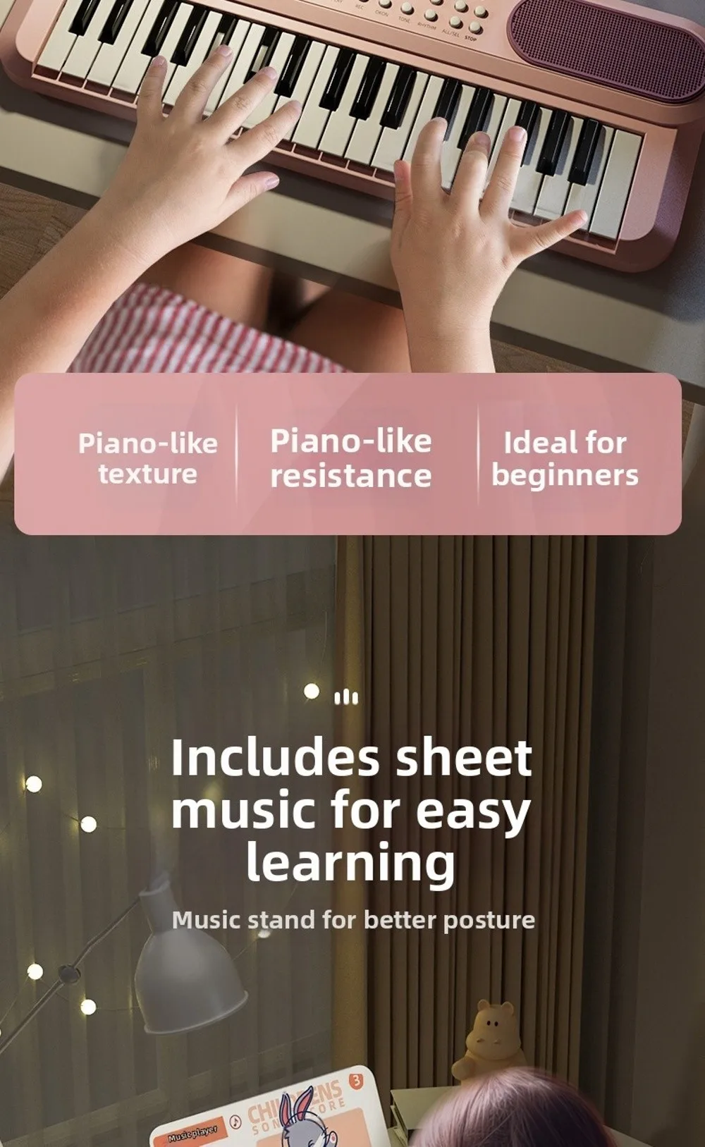 Niños usando el piano con micrófono