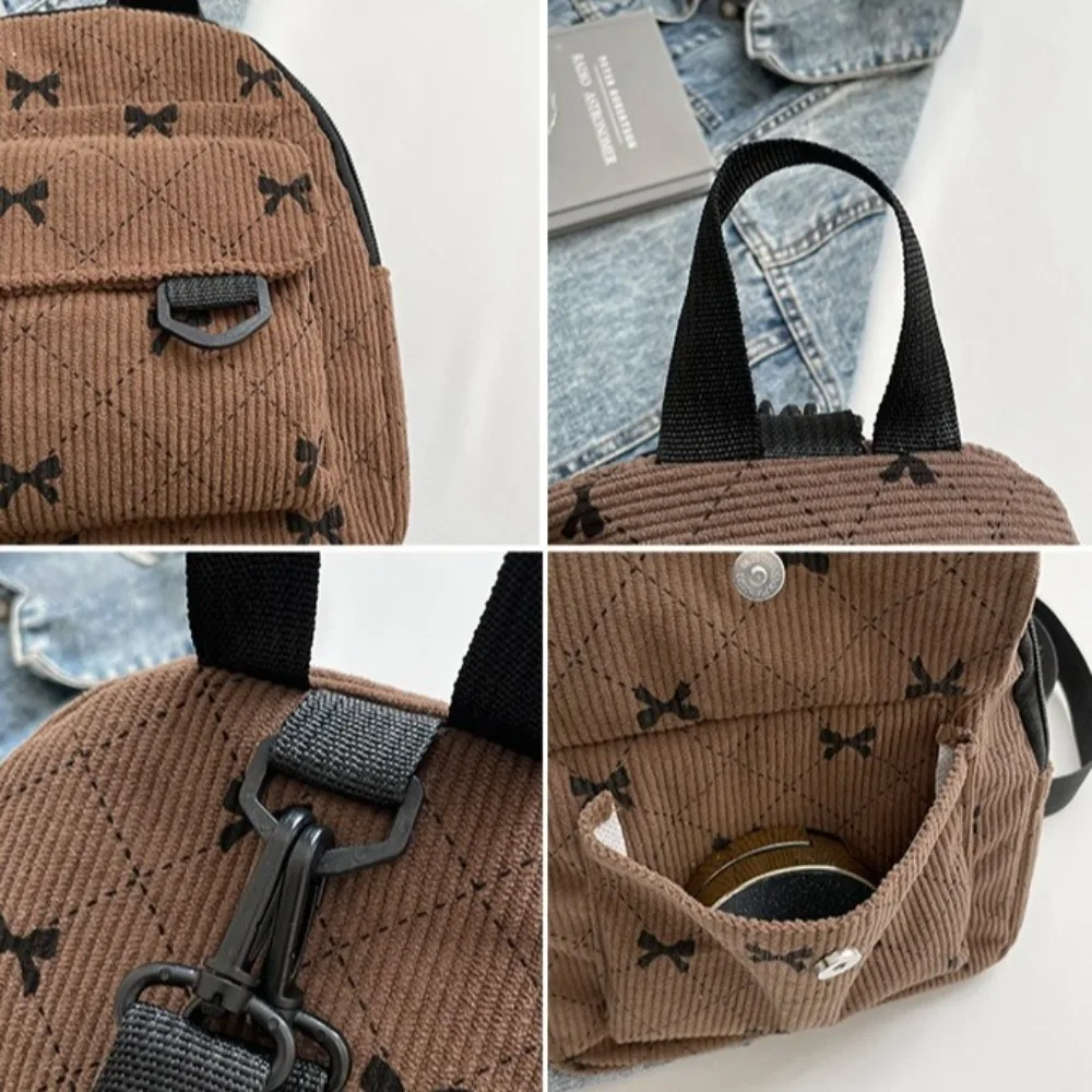 Mochila mini de pana con lazo estampado y bandolera para mujer - imagen 5